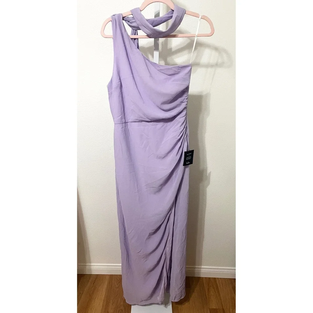 NWT Lulus Adeline Lavender One-Shoulder Scarf Maxi Dress Medium - Picture 5 of 8